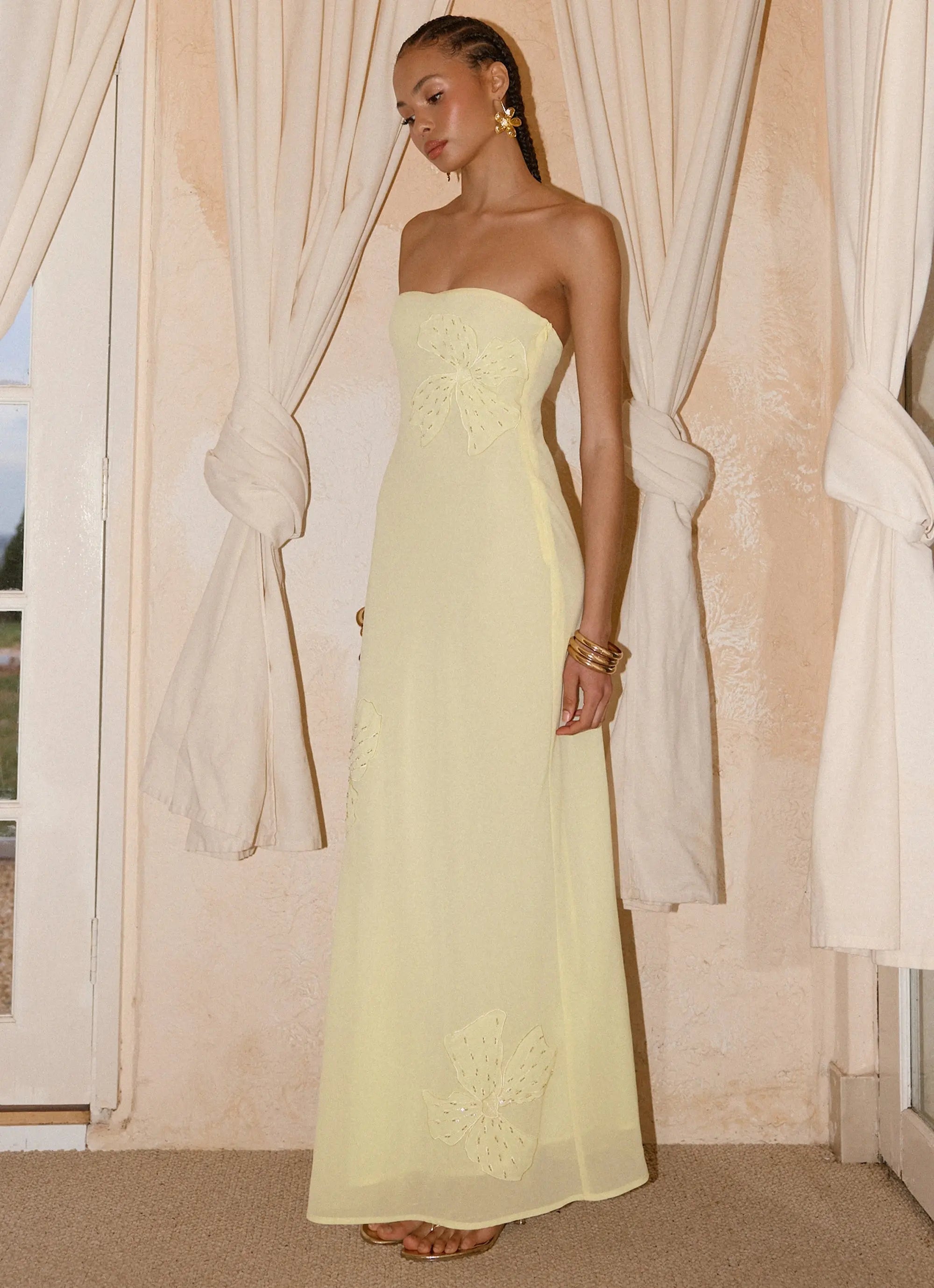Women's Sassafras Collection | Strapless Maxi Dress with Beaded Flower Design | Elegant Evening Wear for Unforgettable N 1