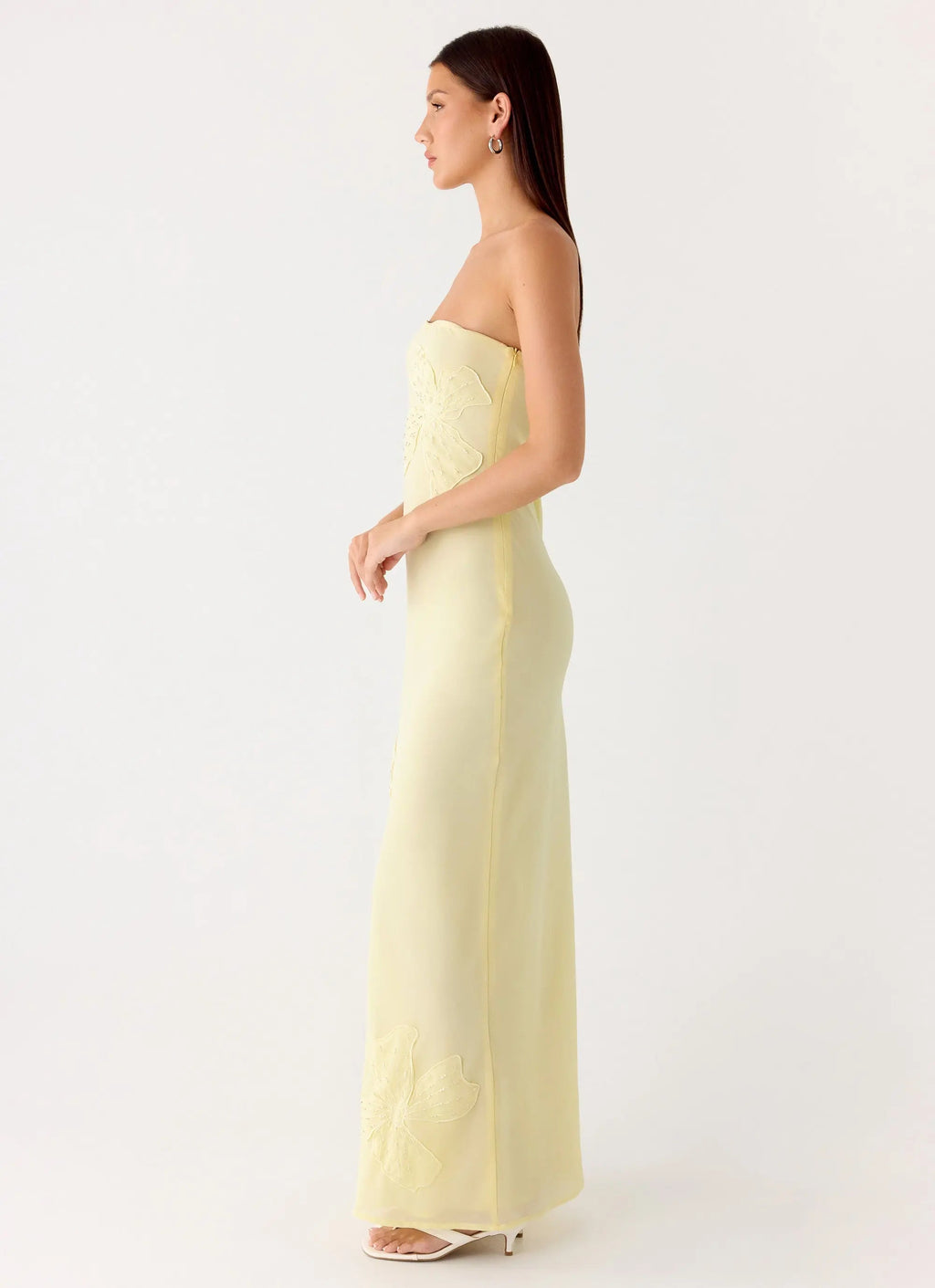 Women's Sassafras Collection | Strapless Maxi Dress with Beaded Flower Design | Elegant Evening Wear for Unforgettable N 5