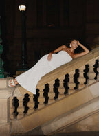 Women's Sassafras Collection | White Maxi Dress with Beaded Flower Detailing | Elegant Evening Gown for Unforgettable Ni 4
