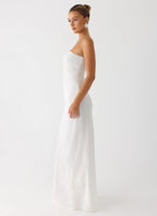 Women's Sassafras Collection | White Maxi Dress with Beaded Flower Detailing | Elegant Evening Gown for Unforgettable Ni 5