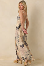 Women's Say It Again Beige Multi Tropical Tie-Back Maxi Dress | 85% Rayon & 15% Linen 5