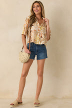 Women's Say You Will Tan Multi Tropical Print Button Up Top | 70% Rayon & 30% Linen 4