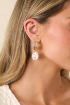 Women's Seaside Treasure Gold Shell & Pearl Drop Earrings | These Earrings Measure 1.5" in Length 1