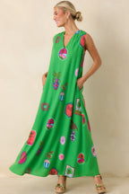 Women's Send Me A Postcard Green Multi Tropical Print Maxi Dress | 75% Rayon & 25% Linen 0