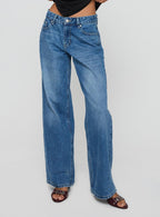 Women's Serenitia Mid Rise Relaxed Jeans Mid Blue Wash Petite | Princess Polly Petite 1
