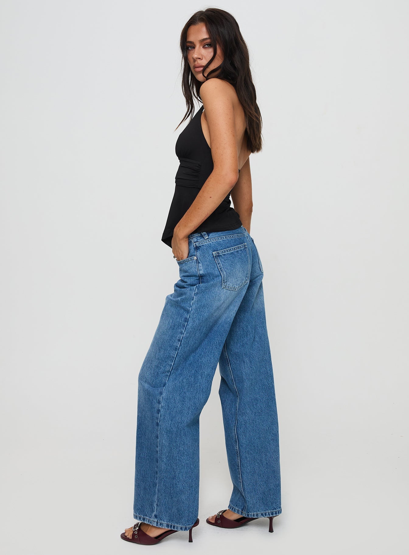 Women's Serenitia Mid Rise Relaxed Jeans Mid Blue Wash Petite | Princess Polly Petite 3