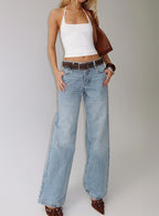 Women's Serenitia Mid Rise Straight Leg Jeans Light Wash | Mid-rise relaxed denim jeans 7