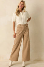 Women's Set For The Day Camel Cotton Scalloped Wide Leg Pants | 97% Cotton & 3% Spandex 1