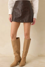 Women's Sharp Lines Sharper Wit Brown Faux Leather Diamond Quilted Mini Skirt | 100% Polyester Coating: 100% Polyurethan 1