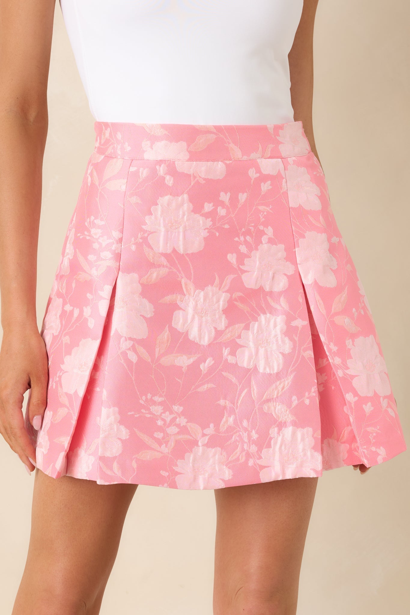 Women's She Means Blooming Business Pink Floral Jacquard Mini Skirt | 100% Polyester 0