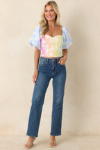 Women's She’s a Rainbow Multi Floral Cotton Linen Cropped Top | 70% Cotton & 30% Linen Contrast: 70% Cotton & 30%  4