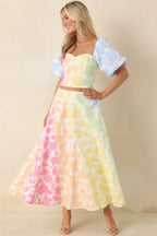 Women's She’s a Rainbow Multi Floral Cotton Linen Midi Skirt | 70% Cotton & 30% Linen Contrast: 70% Cotton & 30%  1