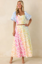 Women's She’s a Rainbow Multi Floral Cotton Linen Midi Skirt | 70% Cotton & 30% Linen Contrast: 70% Cotton & 30%  3