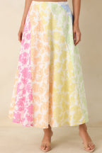 Women's She’s a Rainbow Multi Floral Cotton Linen Midi Skirt | 70% Cotton & 30% Linen Contrast: 70% Cotton & 30%  5