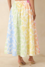 Women's She’s a Rainbow Multi Floral Cotton Linen Midi Skirt | 70% Cotton & 30% Linen Contrast: 70% Cotton & 30%  6