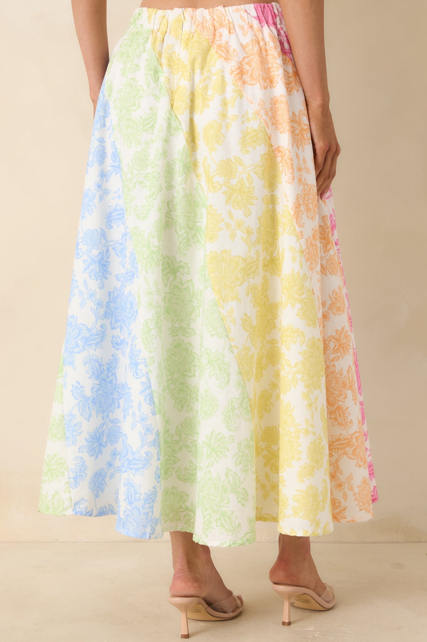 Women's She’s a Rainbow Multi Floral Cotton Linen Midi Skirt | 70% Cotton & 30% Linen Contrast: 70% Cotton & 30%  6
