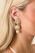 Women's Shell We Dance Gold & Pearl Accent Drop Earrings | These Earrings Measure 2.25" in Length 1
