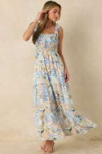 Women's Shoreline Sonata Blue Multi Palm Print Tie Strap Tiered Maxi Dress | 60% Cotton & 40% Rayon 4