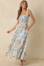 Women's Shoreline Sonata Blue Multi Palm Print Tie Strap Tiered Maxi Dress | 60% Cotton & 40% Rayon 5