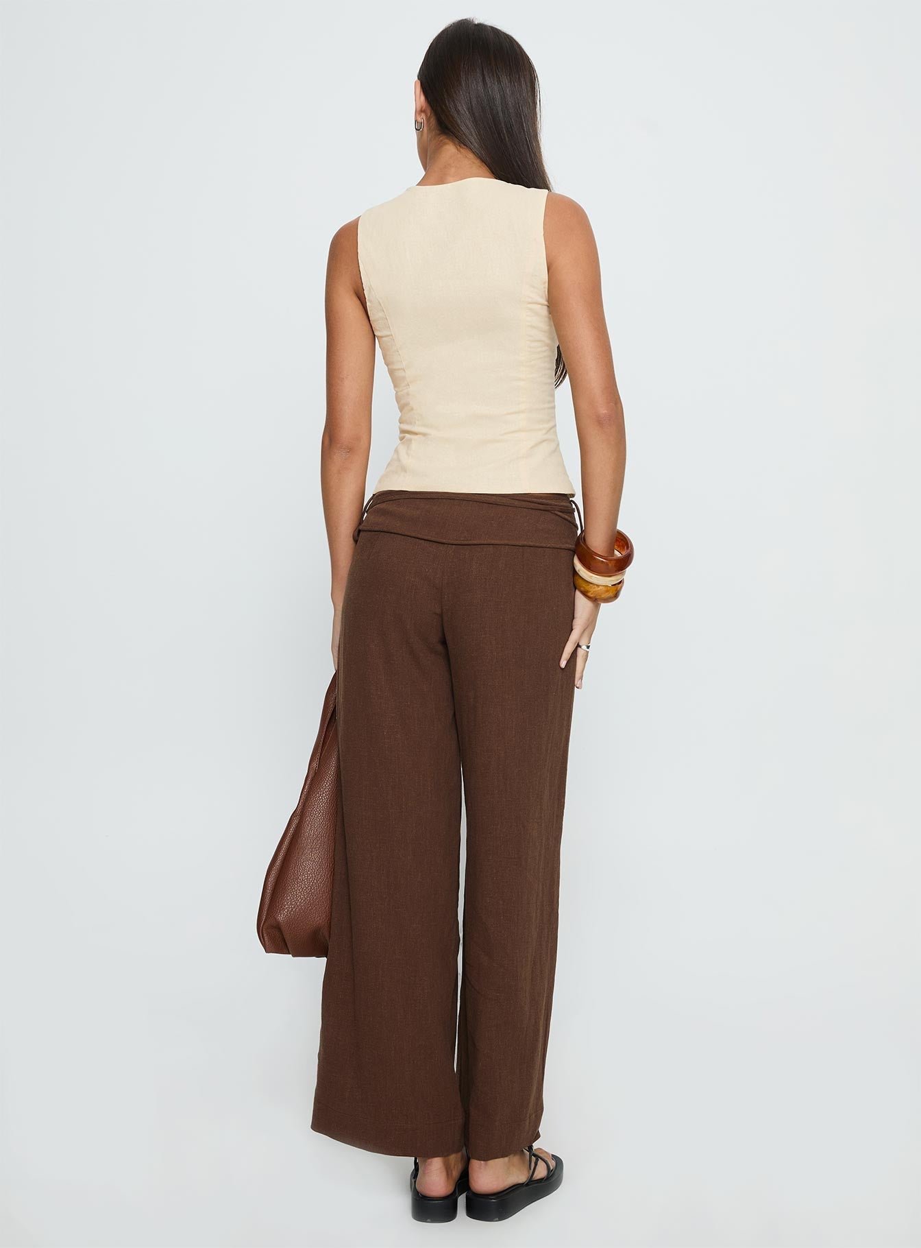 Women's Silver Moon Linen Blend Tie Pants Brown | Linen blend tie pants in a mid-rise fit 4