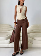 Women's Silver Moon Linen Blend Tie Pants Brown Petite | Princess Polly Petite 0