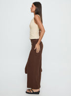 Women's Silver Moon Linen Blend Tie Pants Brown Petite | Princess Polly Petite 3