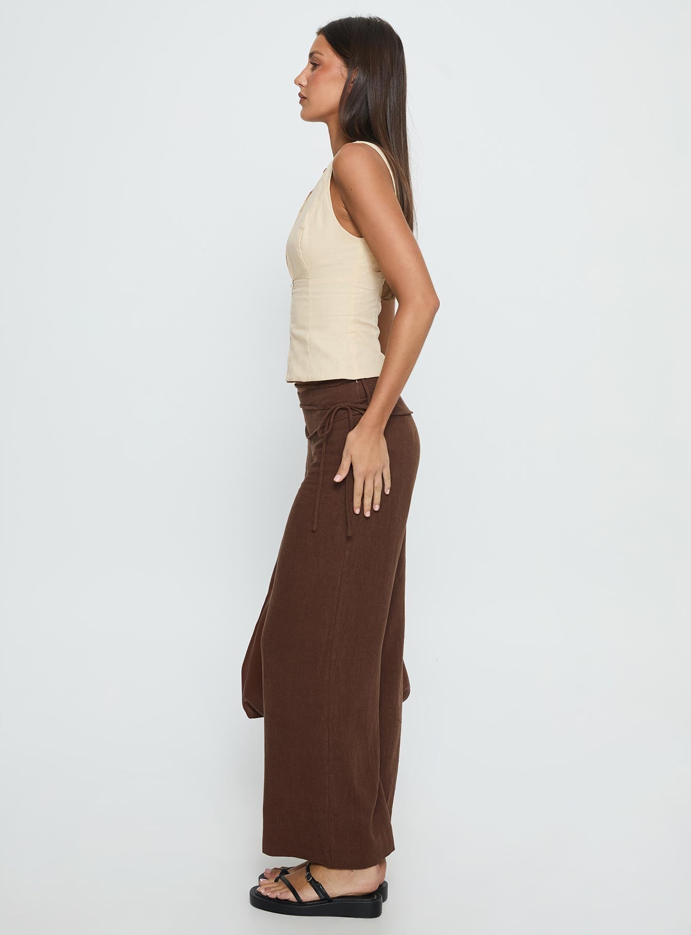 Women's Silver Moon Linen Blend Tie Pants Brown Petite | Princess Polly Petite 3