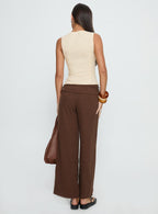Women's Silver Moon Linen Blend Tie Pants Brown Petite | Princess Polly Petite 4