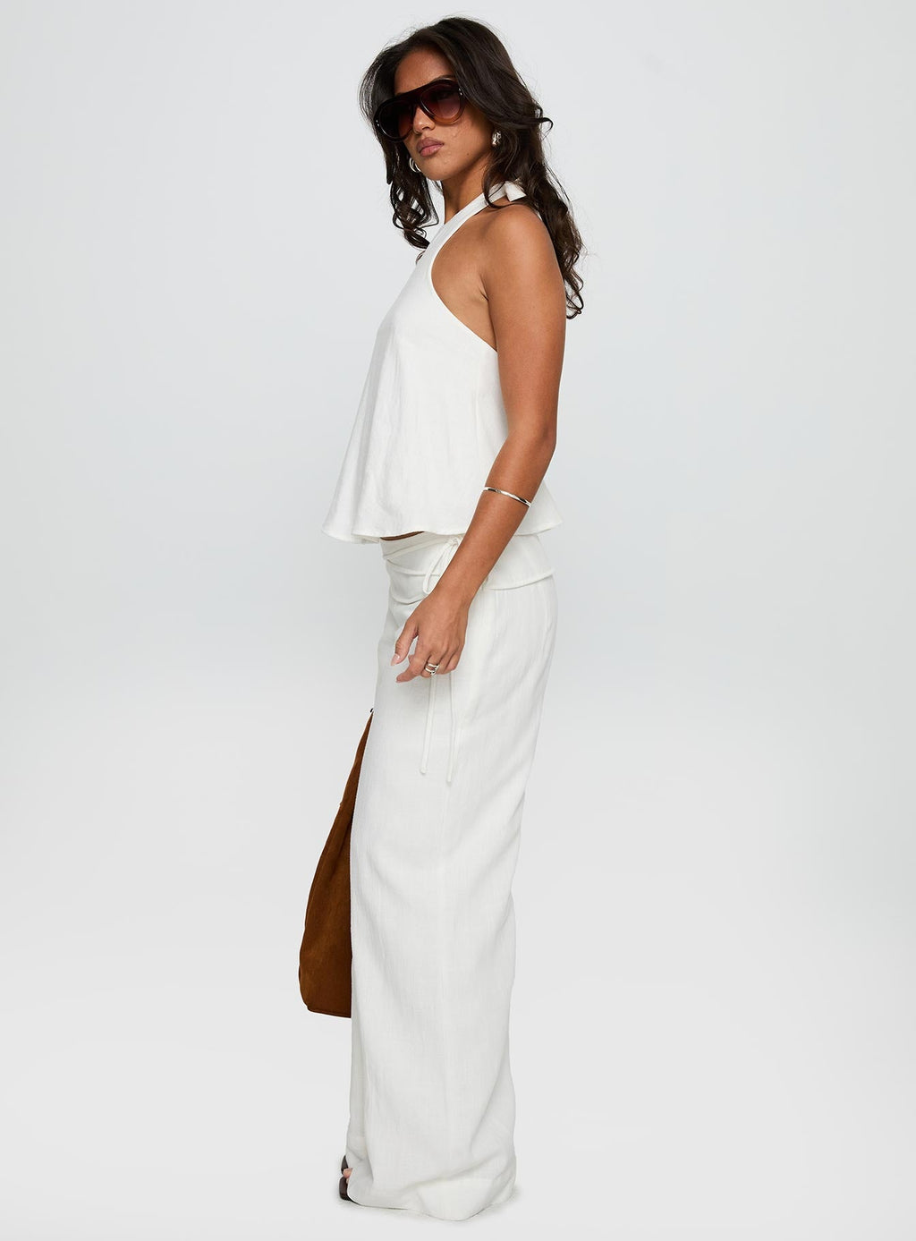 Women's Silver Moon Linen Blend Tie Pants White 3