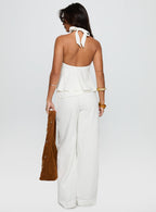 Women's Silver Moon Linen Blend Tie Pants White 4