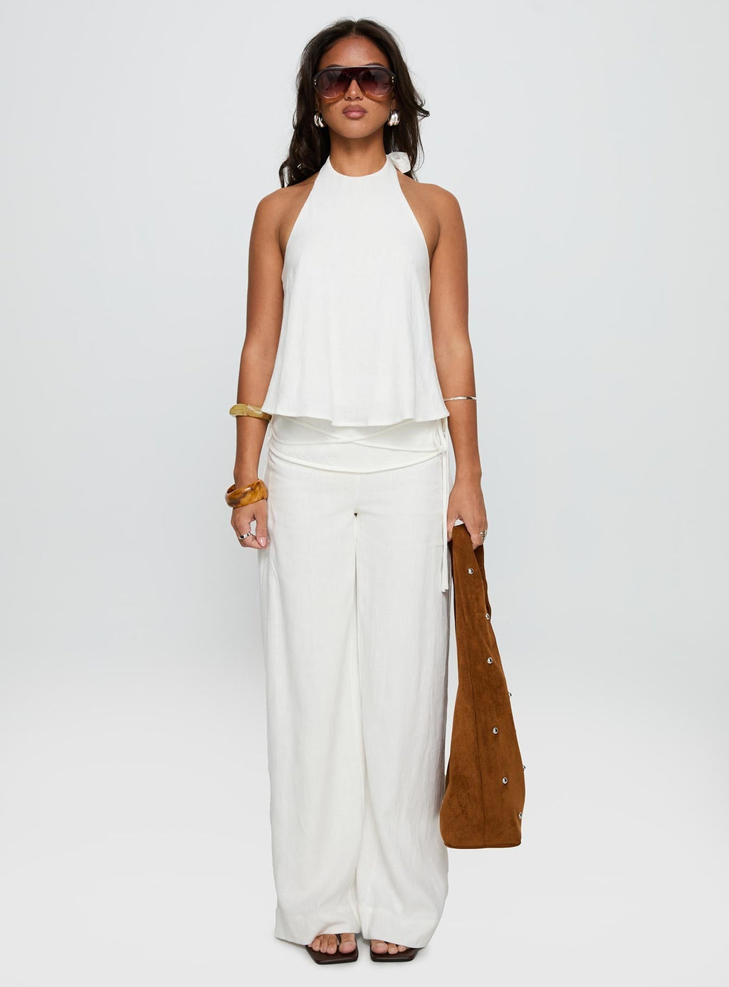 Women's Silver Moon Linen Blend Tie Pants White 6
