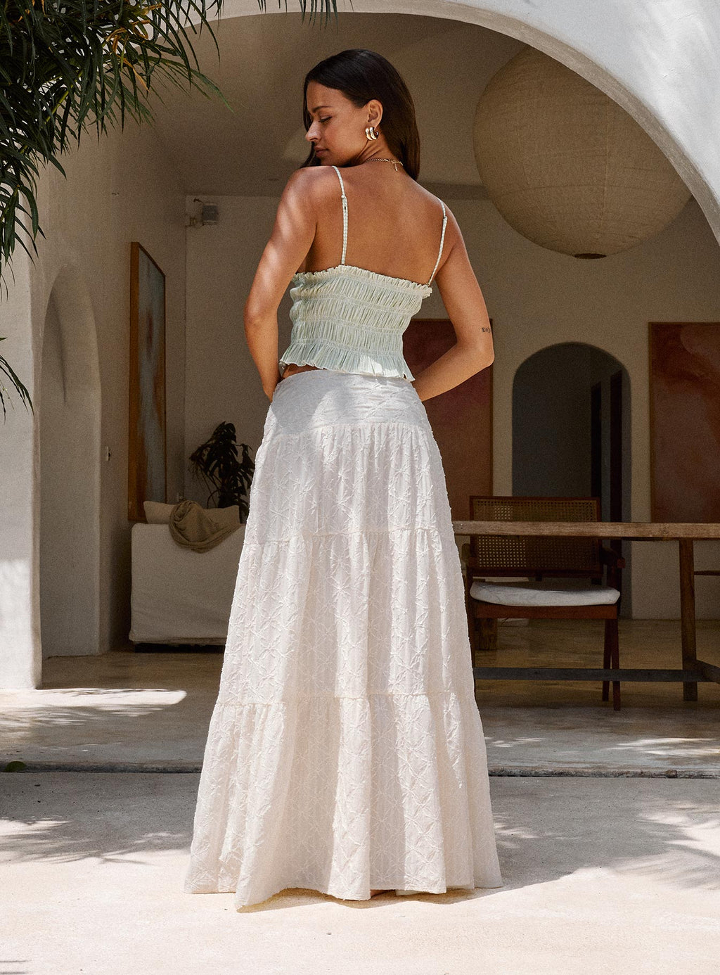 Women's Silver Soul Embroidered Maxi Skirt Cream 3