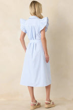Women's Simple Statement Sky Blue and White Stripe Button Front Midi Dress | 100% Polyester 6