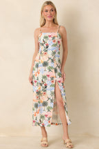 Women's Sipping Under the Palms Multi Tropical Print Bead Detail Midi Dress | 85% Rayon & 15% Linen 4