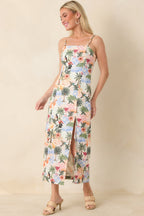 Women's Sipping Under the Palms Multi Tropical Print Bead Detail Midi Dress | 85% Rayon & 15% Linen 5