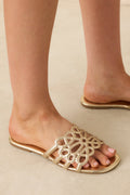 Women's Slip Into Something Pretty Gold Cutout Slide Sandals | All Man Made Materials 0