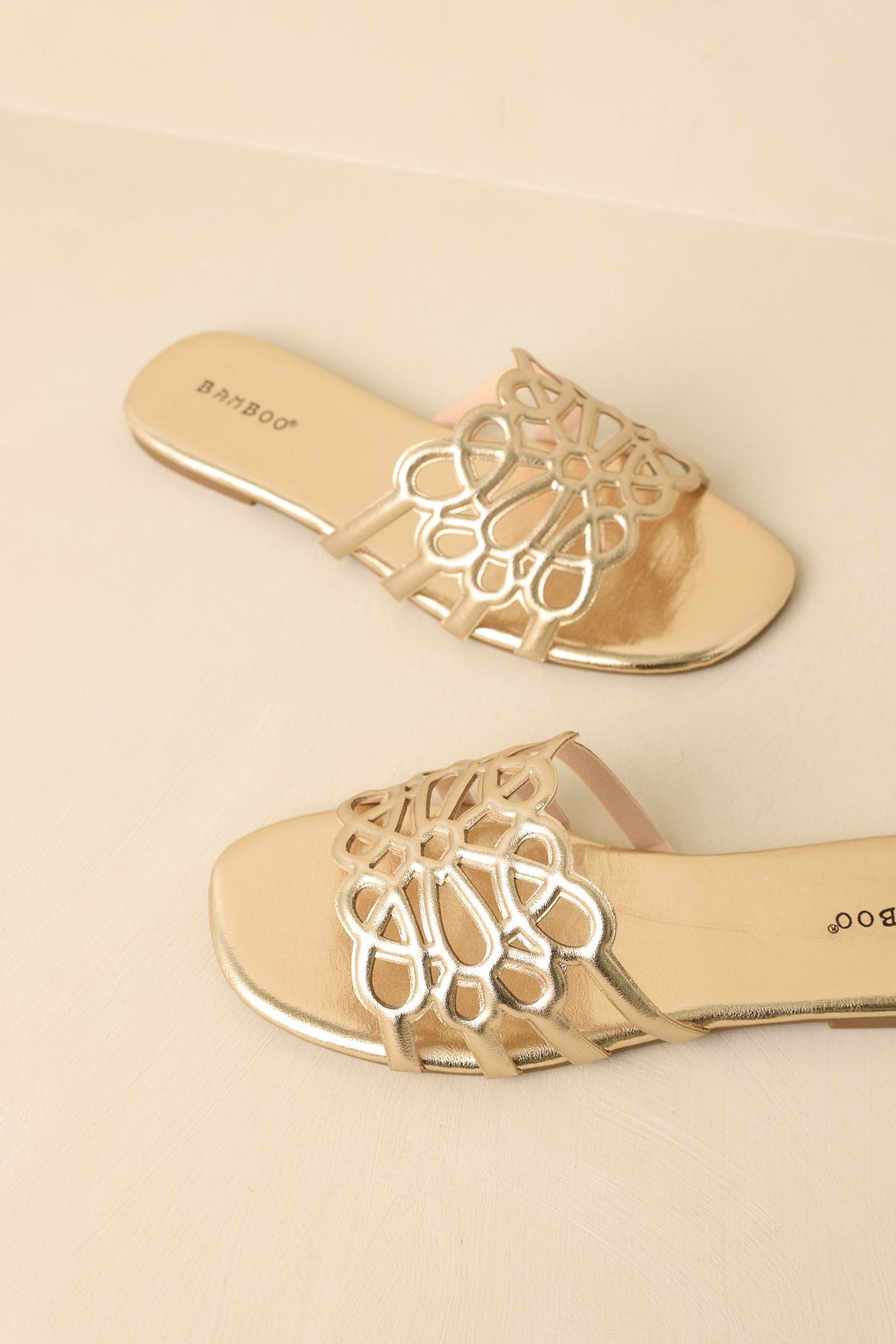 Women's Slip Into Something Pretty Gold Cutout Slide Sandals | All Man Made Materials 3