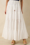Women's Slow Dancing at Sunset Ivory Cotton Tiered Maxi Skirt | 100% Cotton 0
