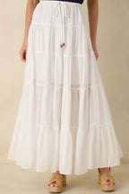 Women's Slow Dancing at Sunset Ivory Cotton Tiered Maxi Skirt | 100% Cotton 0