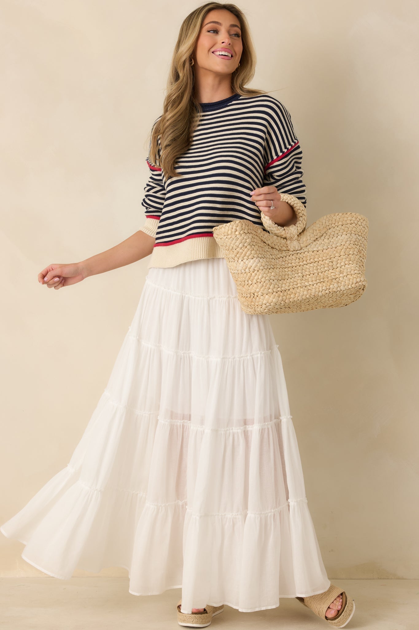 Women's Slow Dancing at Sunset Ivory Cotton Tiered Maxi Skirt | 100% Cotton 1