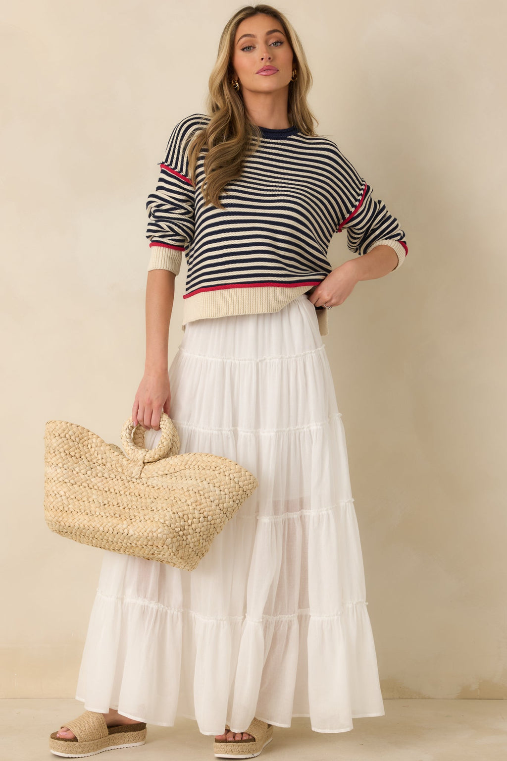 Women's Slow Dancing at Sunset Ivory Cotton Tiered Maxi Skirt | 100% Cotton 3