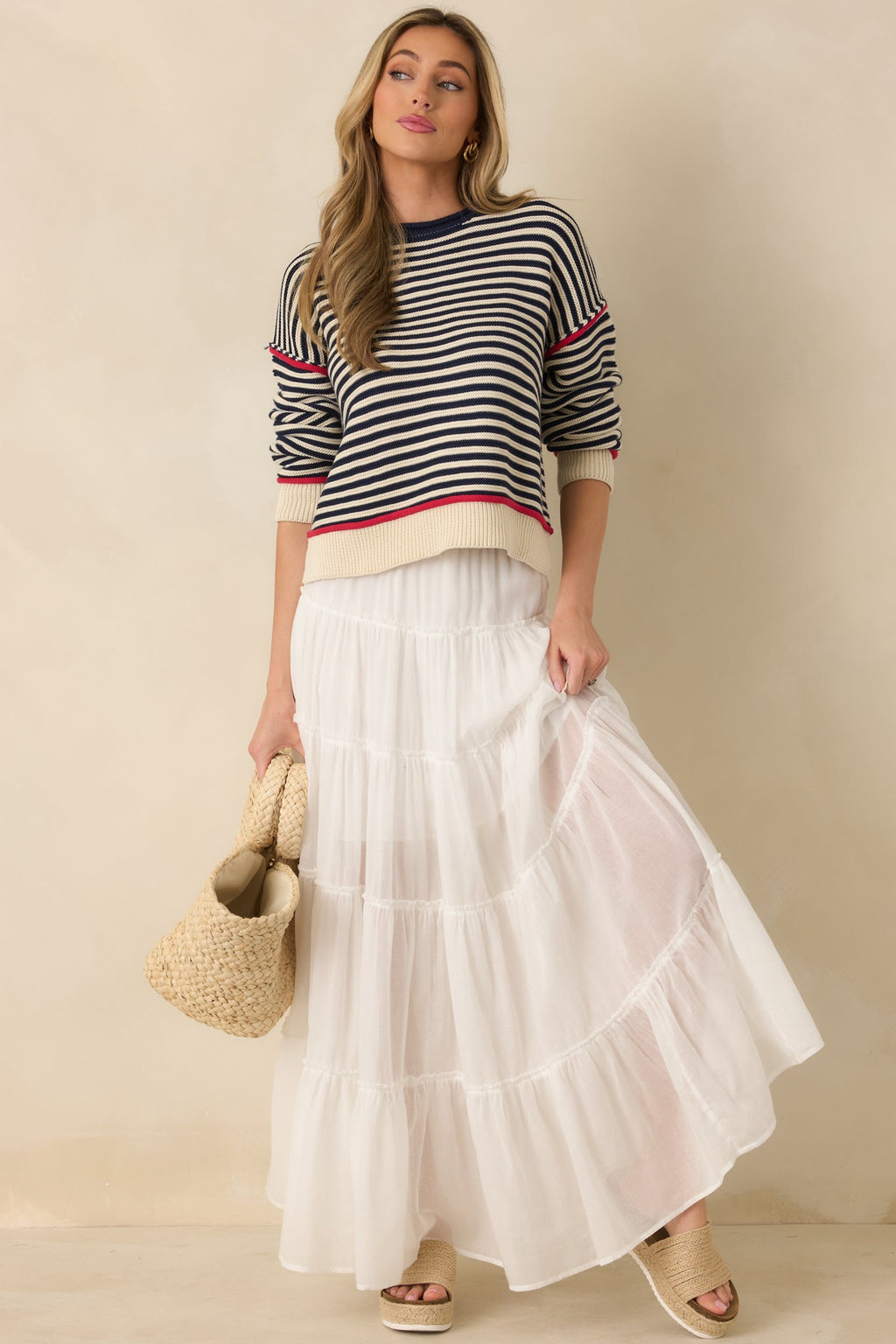 Women's Slow Dancing at Sunset Ivory Cotton Tiered Maxi Skirt | 100% Cotton 4