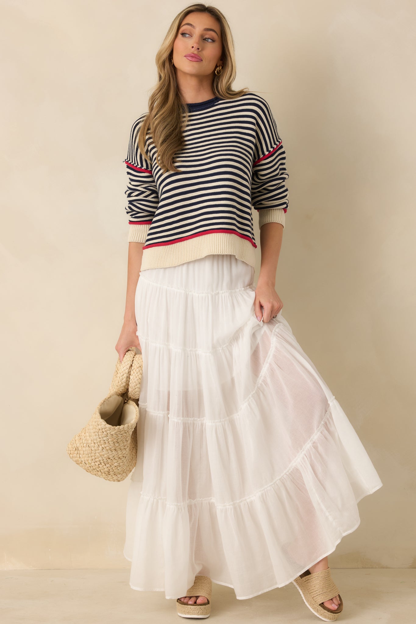 Women's Slow Dancing at Sunset Ivory Cotton Tiered Maxi Skirt | 100% Cotton 4