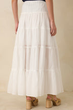 Women's Slow Dancing at Sunset Ivory Cotton Tiered Maxi Skirt | 100% Cotton 5