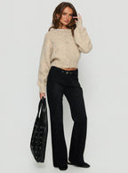 Women's Slow Ride Mid Rise Bootleg Belted Jeans Washed Black | Denim jeans with a mid-rise fit & bootleg cut 2