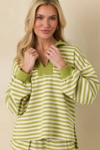Women's Smooth Strides Matcha Green Stripe Long Sleeve V-Neck Lounge Top | 50% Polyester 4