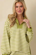 Women's Smooth Strides Matcha Green Stripe Long Sleeve V-Neck Lounge Top | 50% Polyester 5