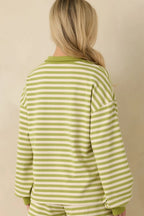 Women's Smooth Strides Matcha Green Stripe Long Sleeve V-Neck Lounge Top | 50% Polyester 7