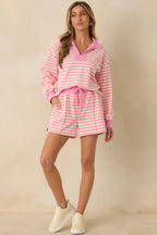 Women's Smooth Strides Peony Pink Stripe Drawstring Lounge Shorts | 50% Polyester 3
