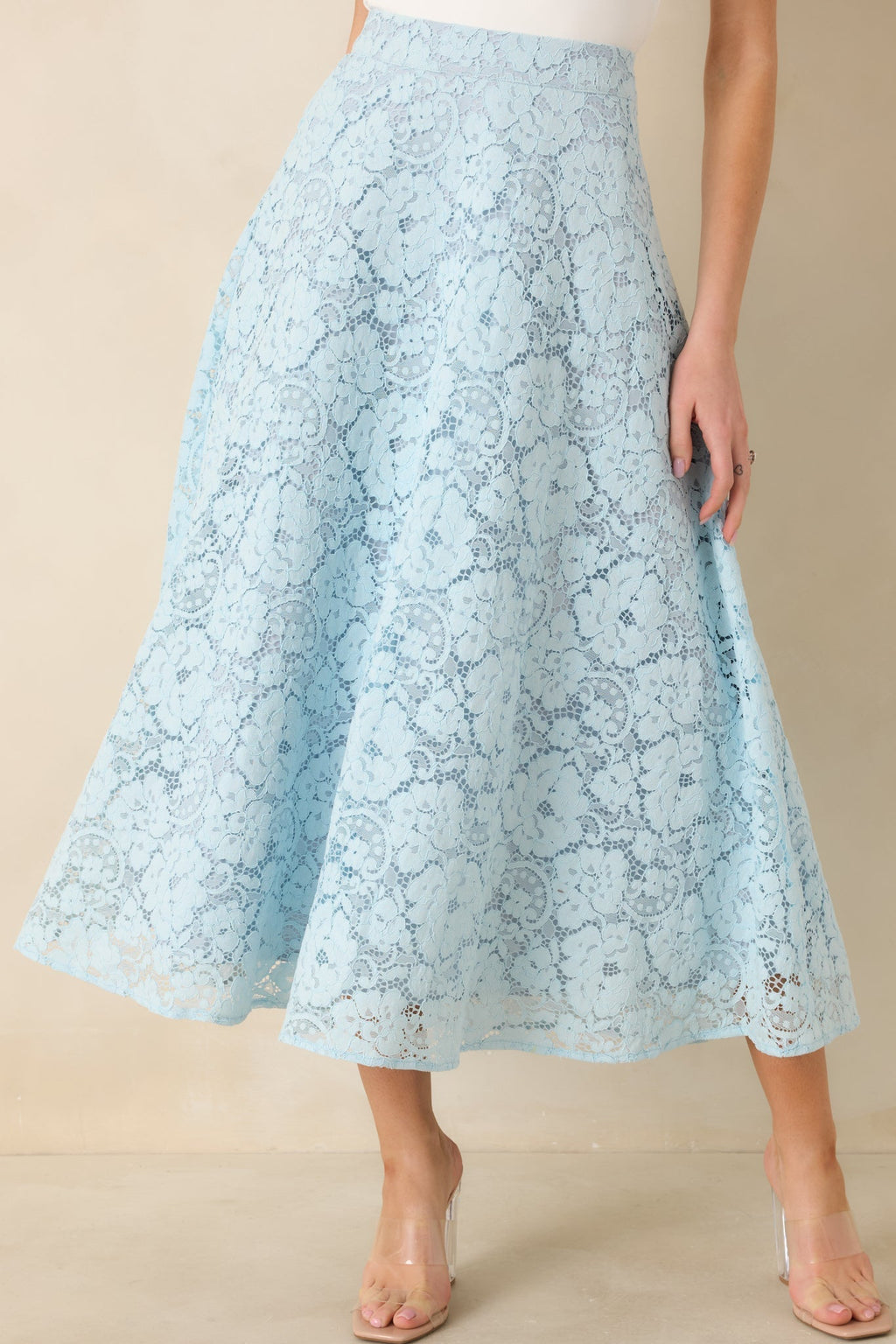 Women's Soft Daylight Light Blue Guipure Maxi Skirt | 65% Cotton & 35% Nylon 0